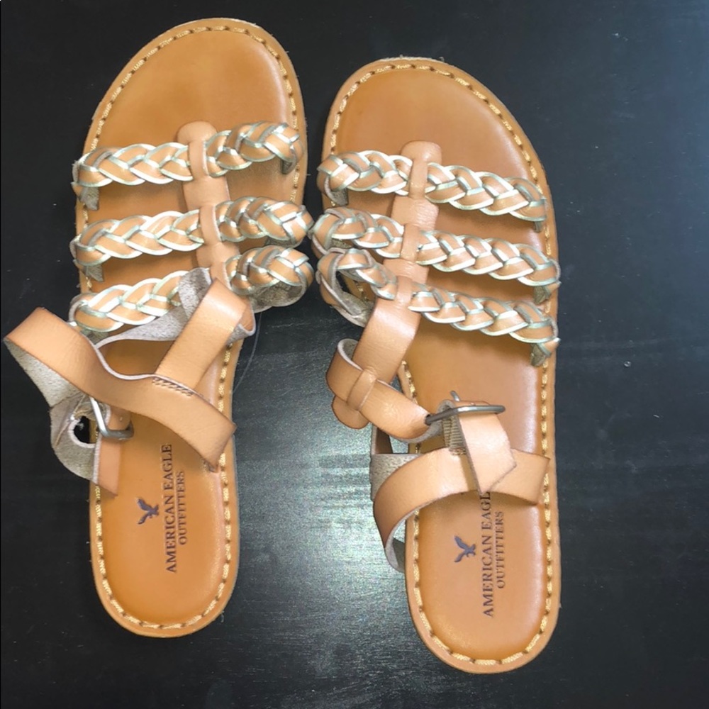 American Eagle 3 Row Gold Braided Sandals